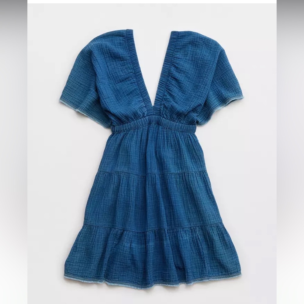 aerie Blue V‑Neck Mini Dress